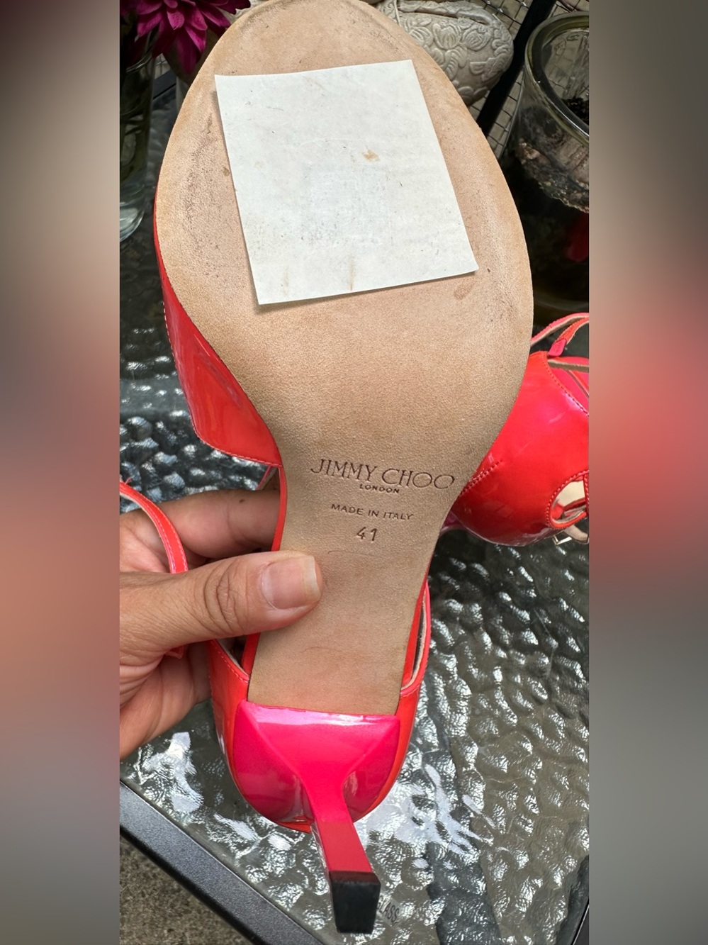 Jimmy Choo Lance Neon Pink Patent Leather Strappy Sandals - Picture 16 of 16